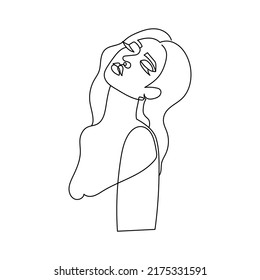 Drawing of a woman's face in a minimalist line style. Fashion illustration for cosmetics. Continuous line Art. Trendy minimal print. Beauty logo. Vector. Isolated
