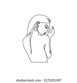 Drawing of a woman's face in a minimalist line style. Fashion illustration for cosmetics. Continuous line Art. Trendy minimal print. Beauty logo. Vector. Isolated