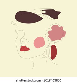 drawing of a woman's face with one line for decoration, interior, decoration, design