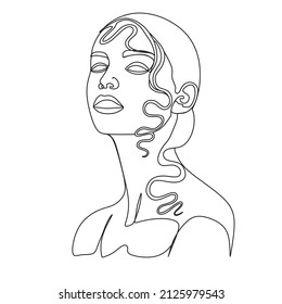 Drawing a woman's face in one line. Female body. Beautiful female face. Modern style of drawing. Vector illustration