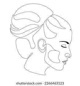 Drawing a woman's face in one line. Beautiful female face. Modern style of drawing. Vector illustration
