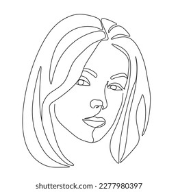 Drawing a woman's face in one line. Beautiful female face. Modern style of drawing. Vector illustration
