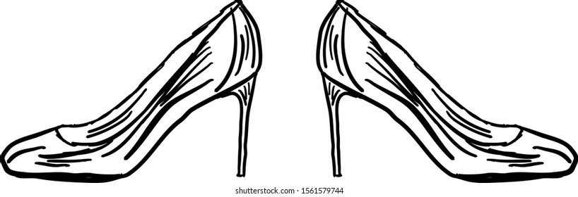 Drawing of woman's heels, illustration, vector on white background.