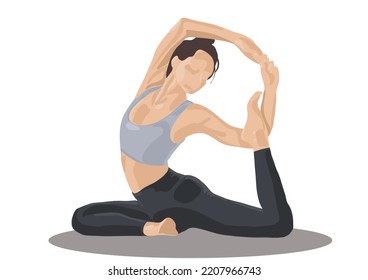 The drawing of a women in a yoga poses. Vector graphics. Isolated on white.