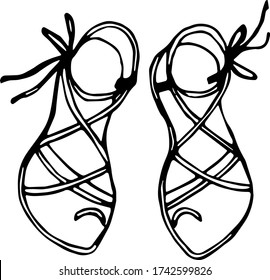 Drawing of women's sandals. Isolate. Vektor illustration.