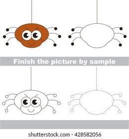 Drawing worksheet for children. Easy educational kid game. Simple level of difficulty. Finish the picture and draw the Cute spider