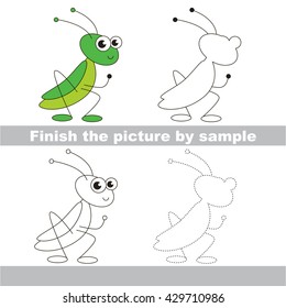 Drawing worksheet for children. Easy educational kid game. Simple level of difficulty. Finish the picture and draw the cute Grasshopper