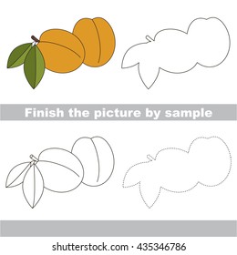 Drawing worksheet for children. Easy educational kid game. Simple level of difficulty. Finish the picture and draw the Cute Sweet Apricot.