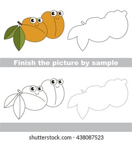 Drawing worksheet for children. Easy educational kid game. Simple level of difficulty. Finish the picture and draw the cute Funny apricot