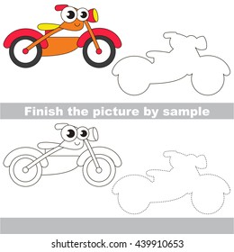 Drawing worksheet for children. Easy educational kid game. Simple level of difficulty. Finish the picture and draw the cute Orange bike