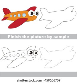 Drawing worksheet for children. Easy educational kid game. Simple level of difficulty. Finish the picture and draw the Funny Airplane.