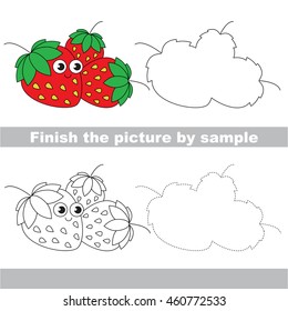 Drawing worksheet for children. Easy educational kid game. Simple level of difficulty. Finish the picture and draw the Funny Strawberry