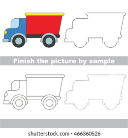 Drawing worksheet for children. Easy educational kid game. Simple level of difficulty. Finish the picture and draw the Lorry