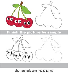 Drawing worksheet for children, the easy educational kid game with simple game level to educate preschool kids. Finish the picture and draw the funny Three Red Cherries.