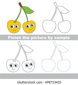 Drawing worksheet for children, the easy educational kid game with simple game level to educate preschool kids. Finish picture and draw the funny Two Yellow Cherries.