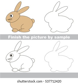 Drawing worksheet for children. Easy educational kid game. Simple level of difficulty. Finish the picture and draw the cute Hare.