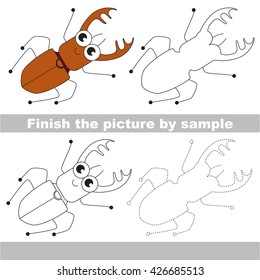 Drawing worksheet for children. Easy kid game. Simple level of difficulty. Finish the picture and draw the cute funny bug.