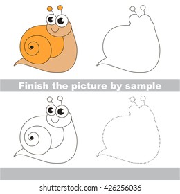 Drawing worksheet for children. The easy level. Finish the picture and draw the cute Snail