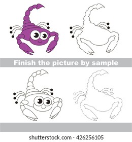 Drawing worksheet for children. The easy level. Finish the picture and draw the cute scorpio