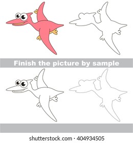 Drawing worksheet for children. Finish the picture and draw the cute Pterodactyl