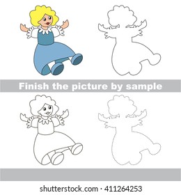 Drawing worksheet for children. Finish the picture and draw the cute Blue doll