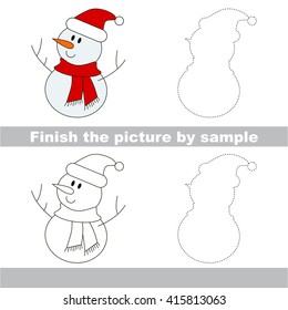 Drawing worksheet for children. Finish the picture and draw the cute Snowman