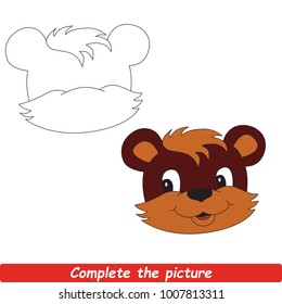 Drawing worksheet for preschool kids and easy gaming level difficulty  simple educational game for kids to finish the picture by sample   draw the Beautiful Funny Brown Bear Head