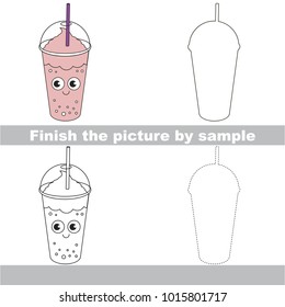 Drawing worksheet for preschool kids with easy gaming level of difficulty, simple educational game for kids to finish the picture by sample and draw the Funny Milkshake