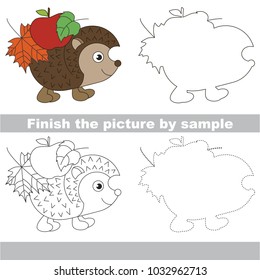 Drawing worksheet for preschool kids with easy gaming level of difficulty, simple educational game for kids to finish the picture by sample and draw the Brown Forest Hedgehog