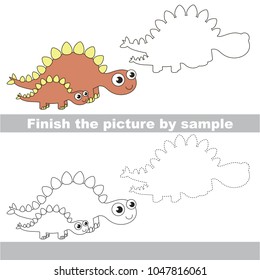 Drawing worksheet for preschool kids with easy gaming level of difficulty, simple educational game for kids to finish the picture by sample and draw the Mom stegosaurus