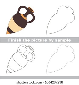 Drawing worksheet for preschool kids with easy gaming level of difficulty, simple educational game for kids to finish the picture by Sample and draw the amphora