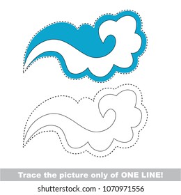 Drawing worksheet for preschool kids with easy gaming level of difficulty, simple educational game for kids one line tracing of Sea Wave