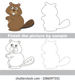 Drawing worksheet for preschool kids with easy gaming level of difficulty, simple educational game for kids to finish the picture by Sample and draw the Brown Forest Beaver
