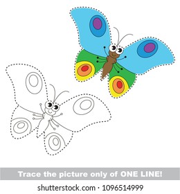 Drawing worksheet for preschool kids with easy gaming level of difficulty, simple educational game for kids one line tracing of Butterfly Insect