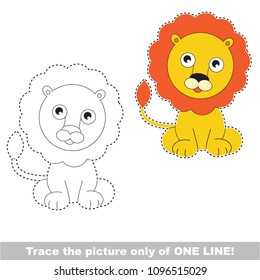 Drawing worksheet for preschool kids with easy gaming level of difficulty, simple educational game for kids one line tracing of Sitting Lion Animal