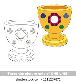 Drawing worksheet for preschool kids with easy gaming level of difficulty, simple educational game for kids one line tracing of Golden Cup
