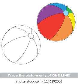 Drawing worksheet for preschool kids with easy gaming level of difficulty, simple educational game for kids one line tracing of rainbow Ball toy