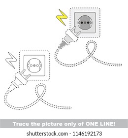 Drawing worksheet for preschool kids with easy gaming level of difficulty, simple educational game for kids one line tracing of Electricity