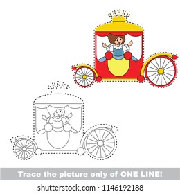 Drawing worksheet for preschool kids and easy gaming level difficulty  simple educational game for kids one line tracing Princess doll in carriage