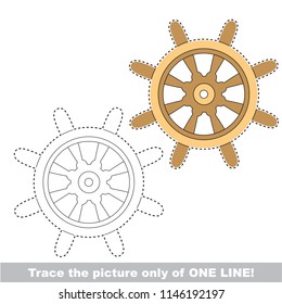 Drawing worksheet for preschool kids with easy gaming level of difficulty, simple educational game for kids one line tracing of Wheel