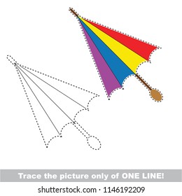 Drawing worksheet for preschool kids with easy gaming level of difficulty, simple educational game for kids one line tracing of rainbow Fold Umbrella