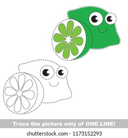 Drawing worksheet for preschool kids with easy gaming level of difficulty, simple educational game for kids one line tracing of lime and slice