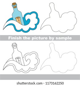 Drawing worksheet for preschool kids with easy gaming level of difficulty, simple educational game for kids to finish the picture by sample and draw the Message in a bottle