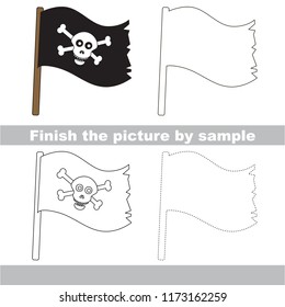Drawing worksheet for preschool kids with easy gaming level of difficulty, simple educational game for kids to finish the picture by sample and draw the Pirate Vessel Yacht