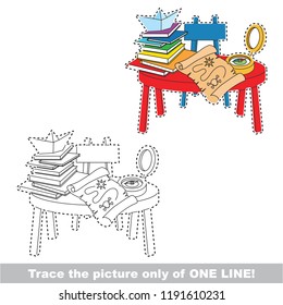 Drawing worksheet for preschool kids with easy gaming level of difficulty, simple educational game for kids one line tracing of Pirate Boy Toys