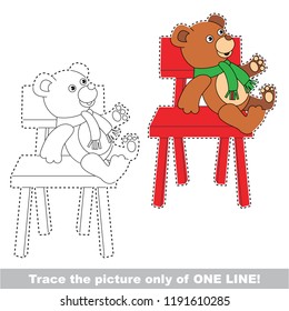Drawing worksheet for preschool kids and easy gaming level difficulty  simple educational game for kids one line tracing Toy Brown Bear Sit the Chair