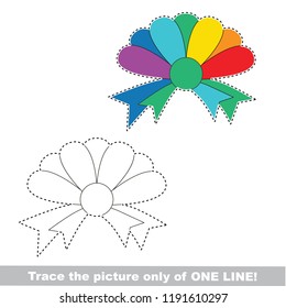Drawing worksheet for preschool kids with easy gaming level of difficulty, simple educational game for kids one line tracing of Bow decoration rainbow