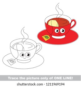 Drawing worksheet for preschool kids and easy gaming level difficulty  simple educational game for kids one line tracing Tea Pair Cup