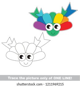 Drawing worksheet for preschool kids with easy gaming level of difficulty, simple educational game for kids one line tracing of Rainbow Bow