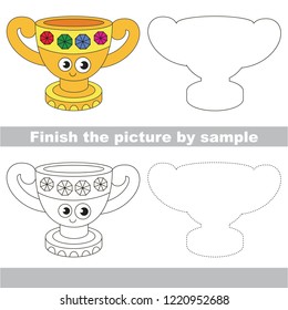 Drawing worksheet for preschool kids with easy gaming level of difficulty, simple educational game for kids to finish the picture by sample and draw the Golden Jewel Bowl Cup